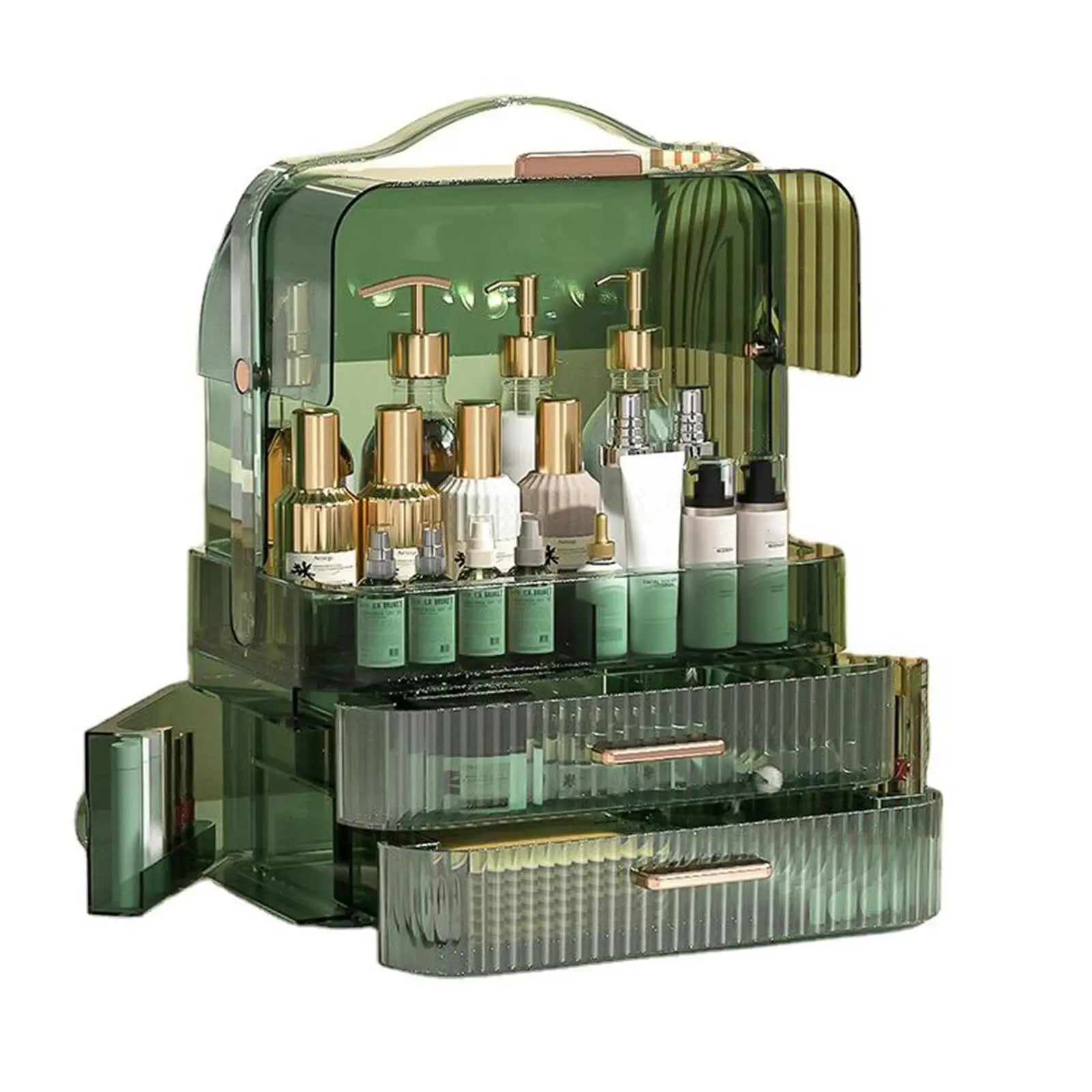 Cosmetics Storage Box With Lid and Handle Large Makeup Organizer Box Drawers for Skincare Display Cases Countertop, Bathroom