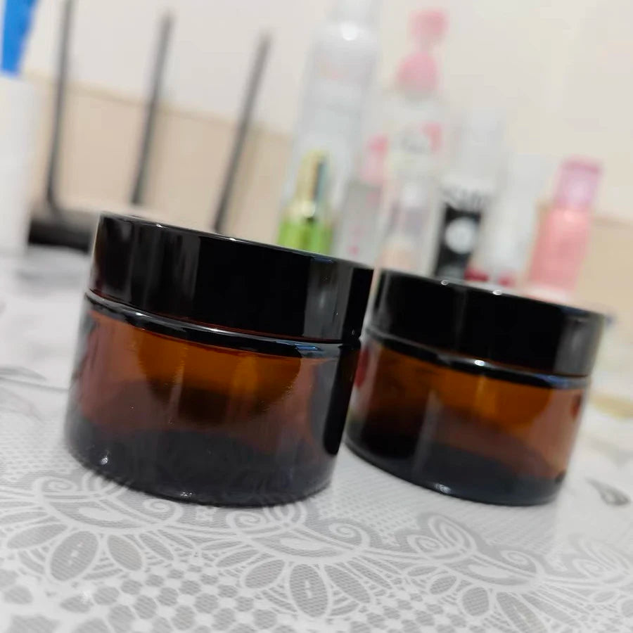 5g-50g Amber Brown Glass Cosmetic Jar Face Cream Bottles Portable Travel Face Cream Cosmetic Container Accessories