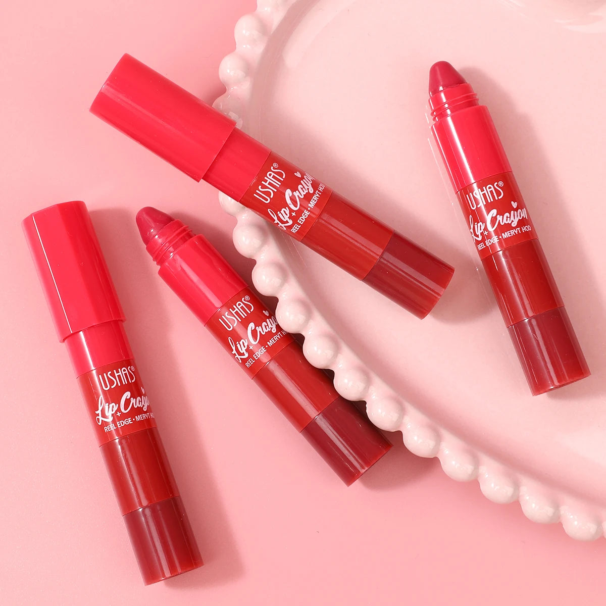 USHAS Detachable Lip Crayon, 4 Color/Piece Lip Stick, Smooth and Silky, Portable Lip Cosmetic, Perfect for Vacation and Travel