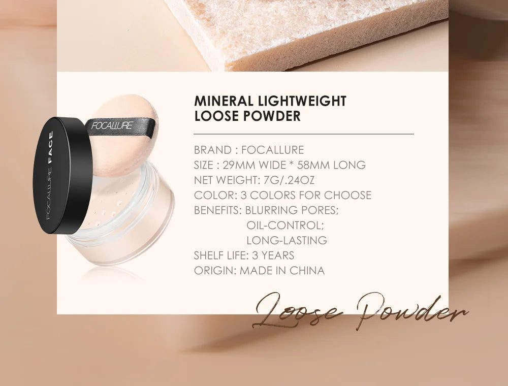 FOCALLURE 9 Colors Face Makeup Brighten Oil Control Long lasting Loose Powder Waterproof Mineral Make Up Setting Powder