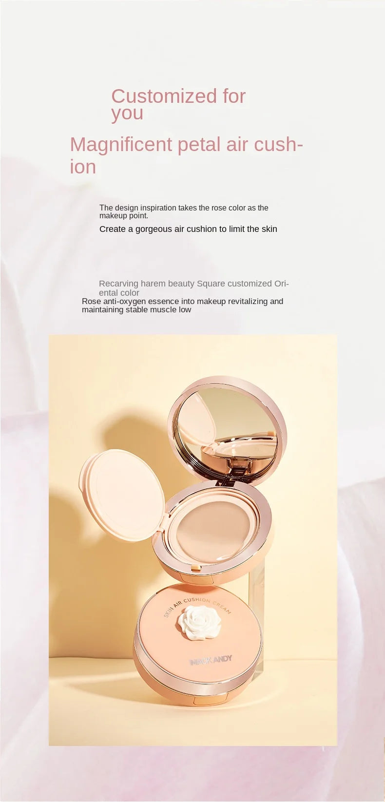 Brightening Skin Beauty Cushion Foundation Petals Lightweight Clothing Long Lasting Smear-Proof Makeup Oil Control BB Cream