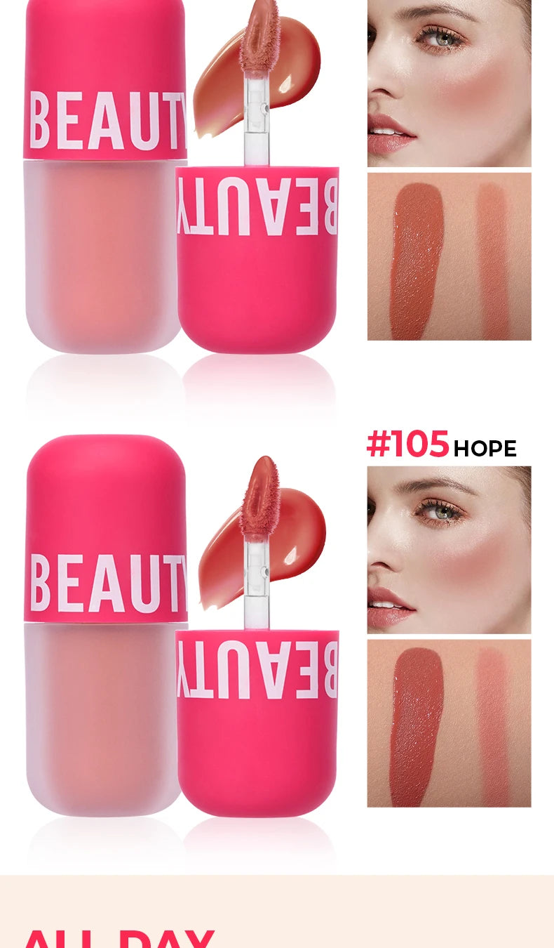 Beauty Glazed Liquid Blush 5 Colors Smooth Velvet Matte Pink Blusher Natural Easy To Smudge,Waterproof,And Long Lasting