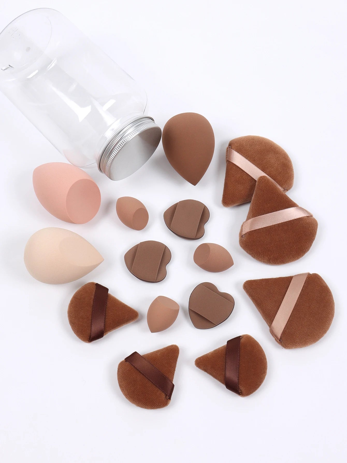 Spring 15 Cans,3 Loose Powder Puffs & 3 Mini Loose Powder Puffs & 3 Mini Makeup Eggs & 3 Mini Air Cushion Puffs, Foundation Mix
