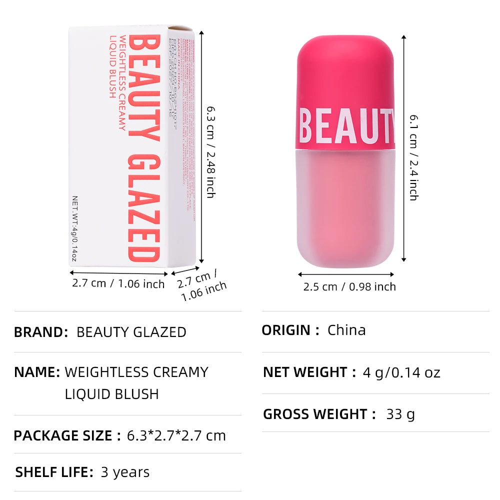 Beauty Glazed Liquid Blush 5 Colors Smooth Velvet Matte Pink Blusher Natural Easy To Smudge,Waterproof,And Long Lasting