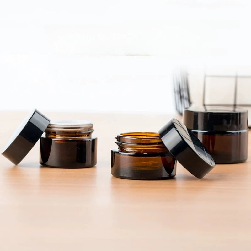 5g-50g Amber Brown Glass Cosmetic Jar Face Cream Bottles Portable Travel Face Cream Cosmetic Container Accessories