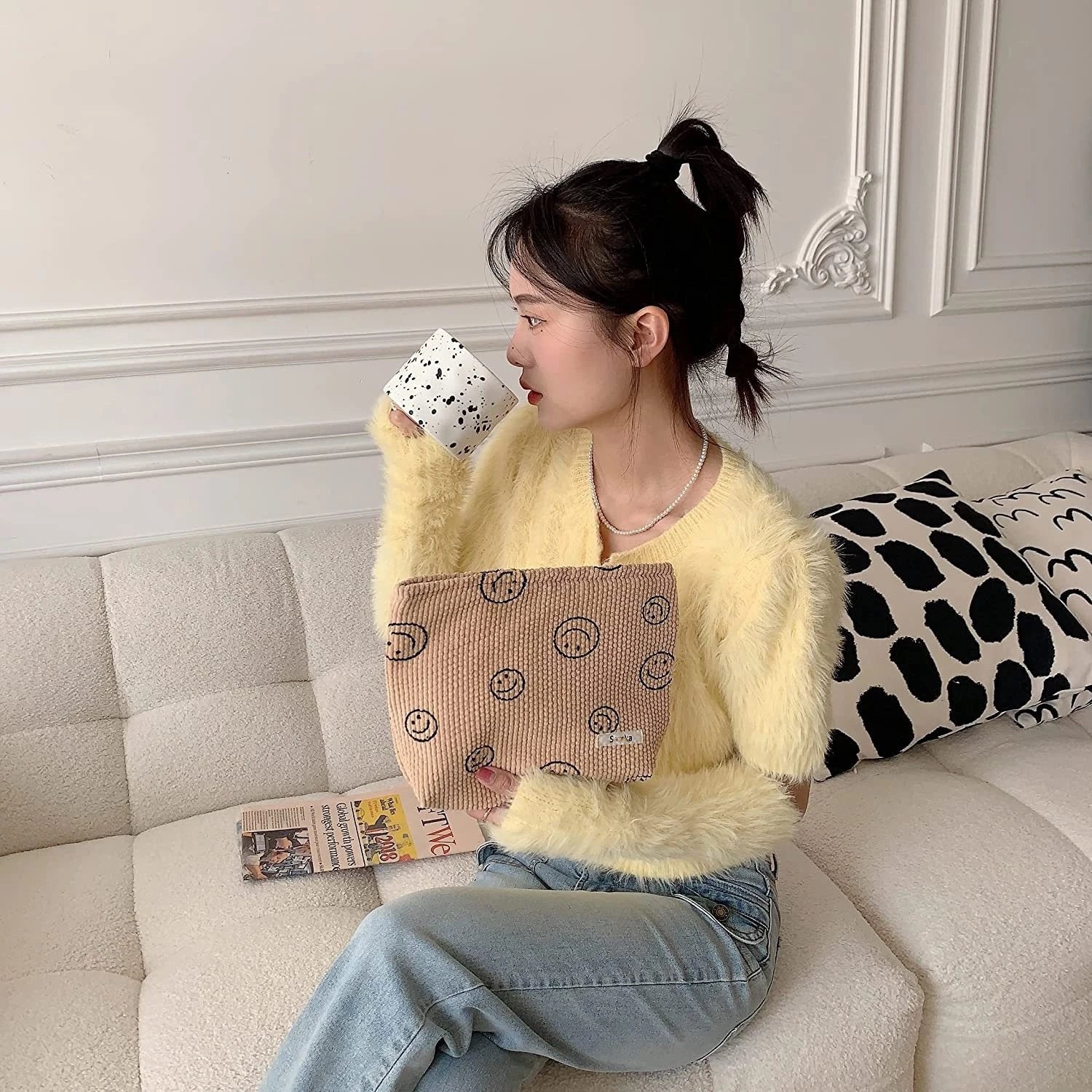 Makeup Bag Large Checkered Cosmetic Bag Capacity Travel Toiletry Bag Cute Makeup Brushes Aesthetic Accessories Storage Bag
