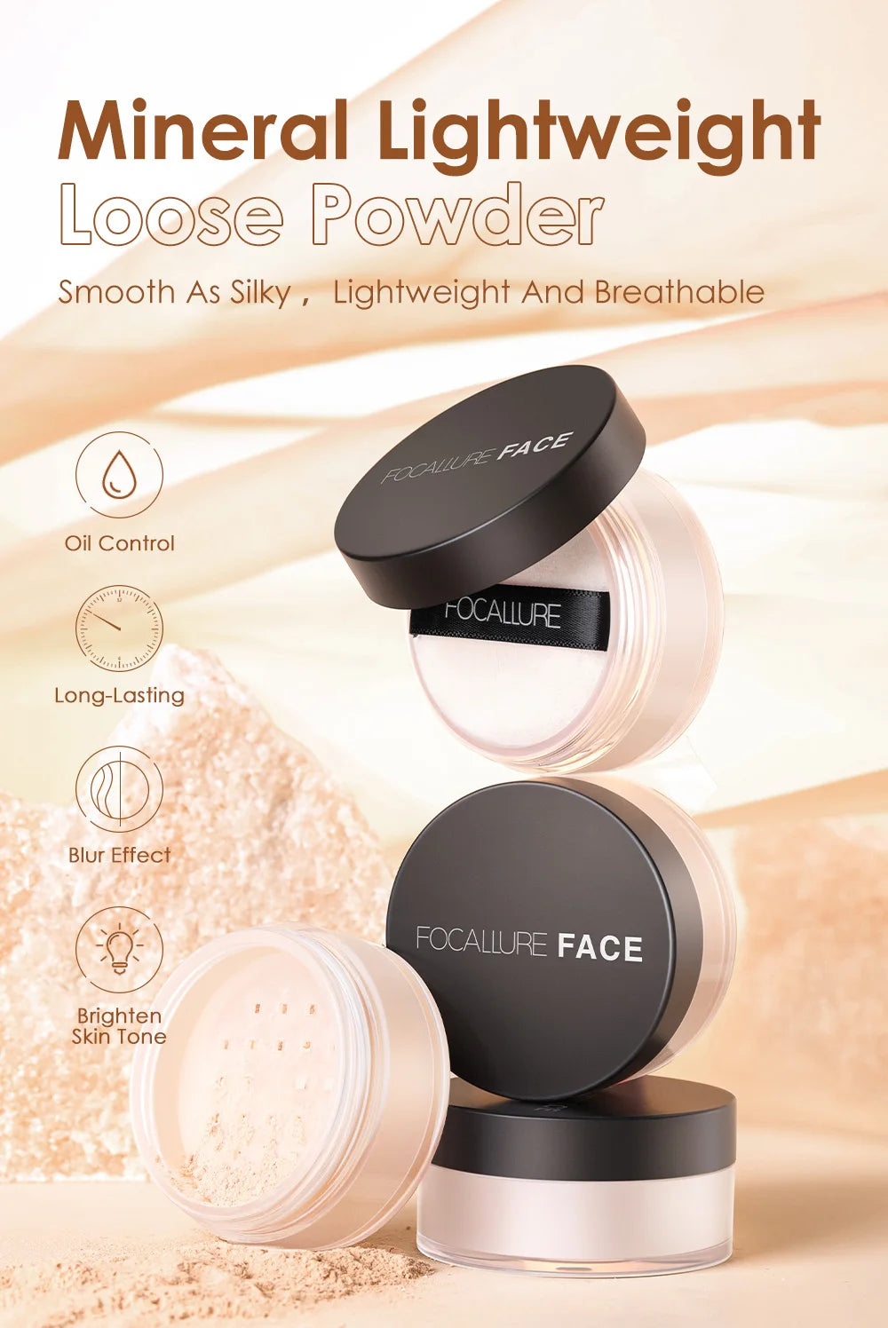 FOCALLURE 9 Colors Face Makeup Brighten Oil Control Long lasting Loose Powder Waterproof Mineral Make Up Setting Powder