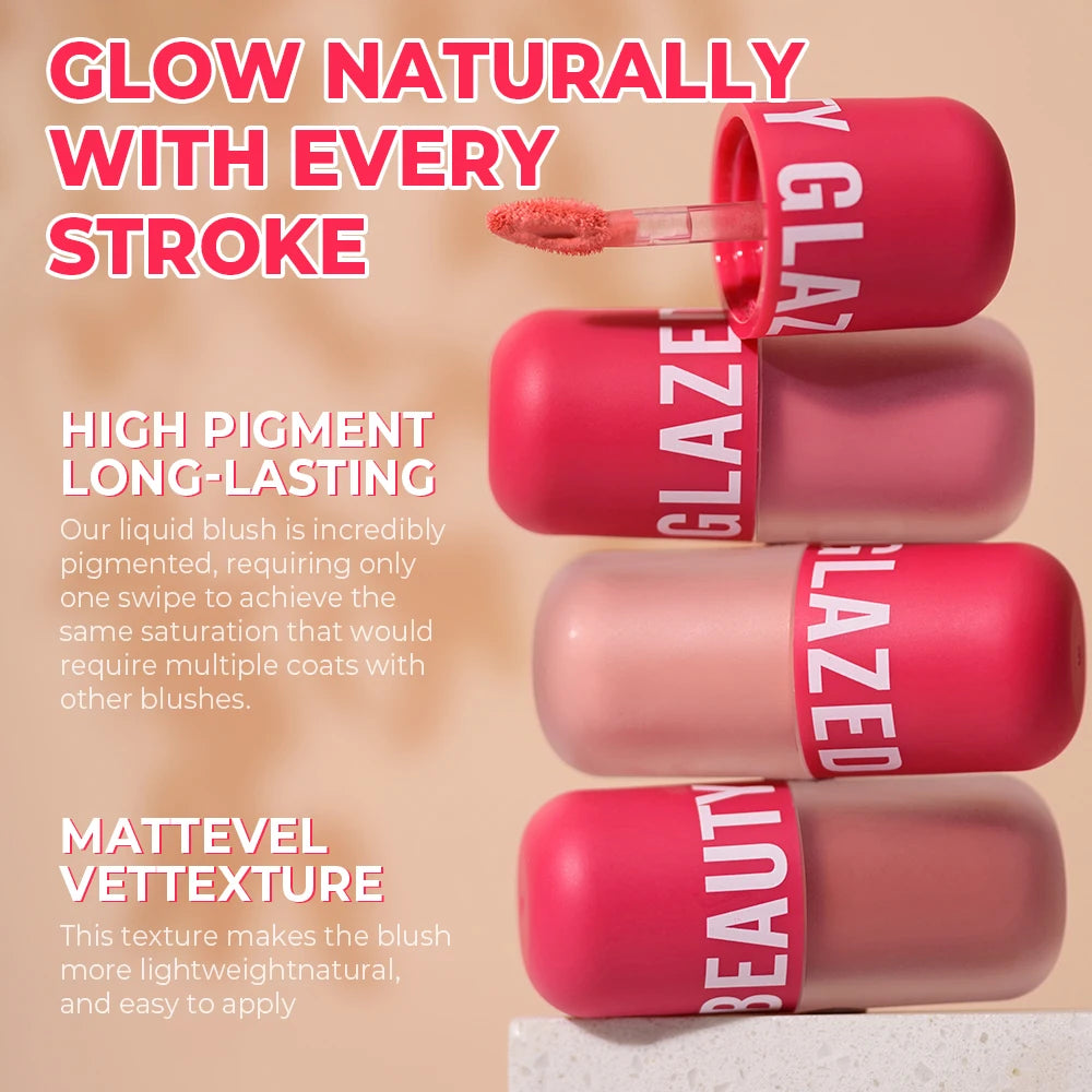 Beauty Glazed Liquid Blush 5 Colors Smooth Velvet Matte Pink Blusher Natural Easy To Smudge,Waterproof,And Long Lasting