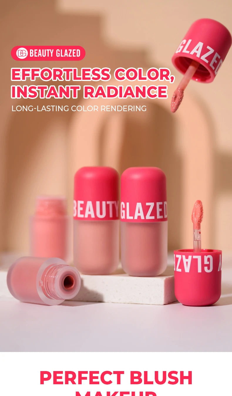 Beauty Glazed Liquid Blush 5 Colors Smooth Velvet Matte Pink Blusher Natural Easy To Smudge,Waterproof,And Long Lasting