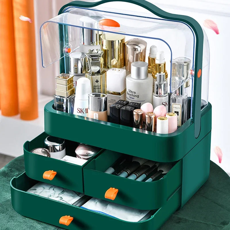 Cosmetics Receiving Box Dust-Proof Desktop Makeup Organizer with Drawer for Skin Care Products Household Storage Box Shelf