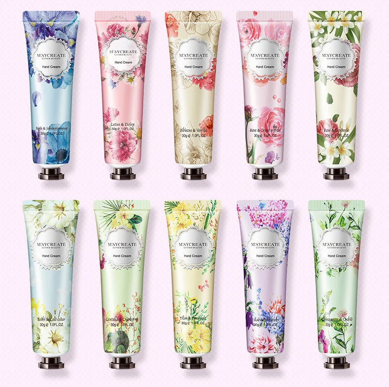 10pcs Fruity Flowery Hand Cream Moisturizing Nourishing Anti Chap Repairing Hands Care Beauty Skincare Hand Creams Sets