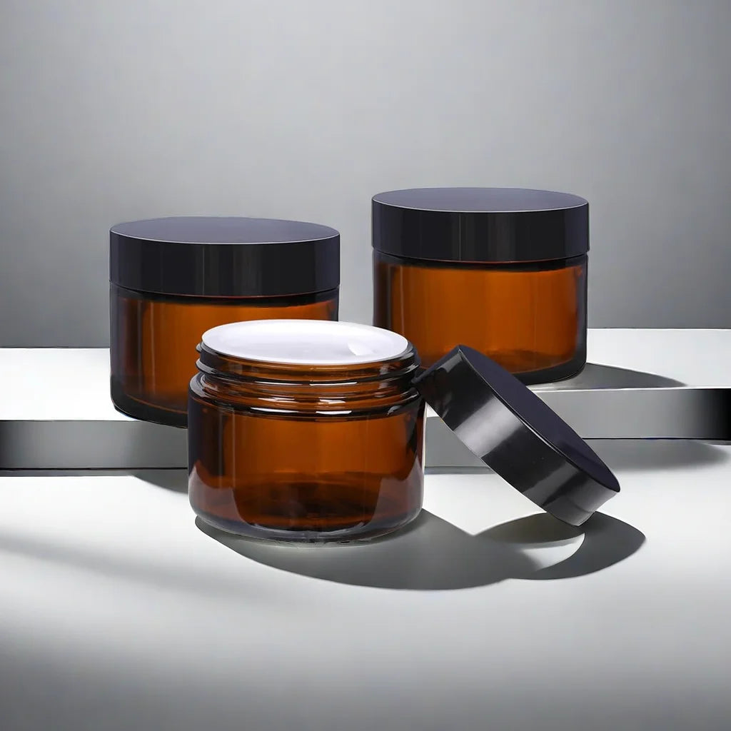 5g-50g Amber Brown Glass Cosmetic Jar Face Cream Bottles Portable Travel Face Cream Cosmetic Container Accessories