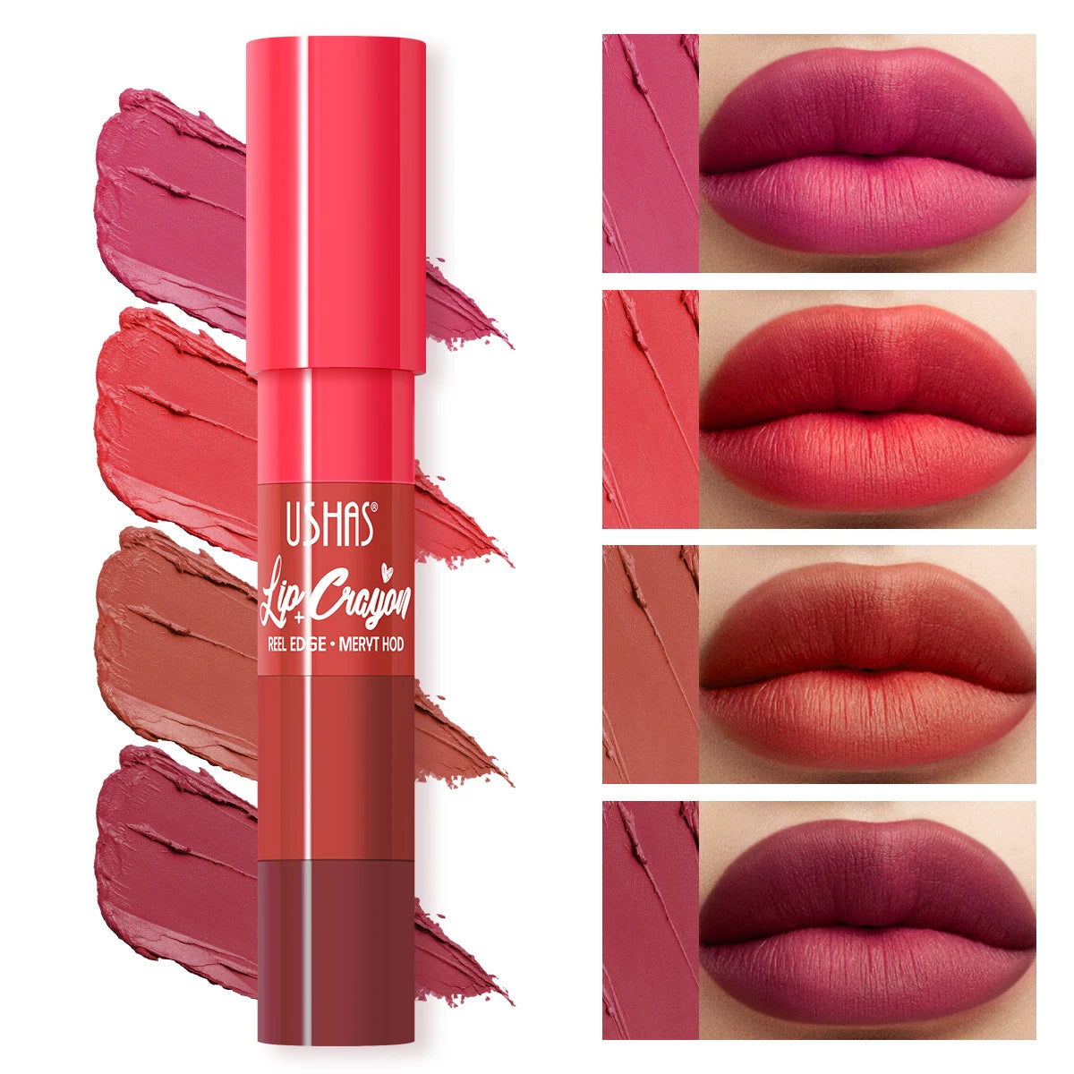 USHAS Detachable Lip Crayon, 4 Color/Piece Lip Stick, Smooth and Silky, Portable Lip Cosmetic, Perfect for Vacation and Travel
