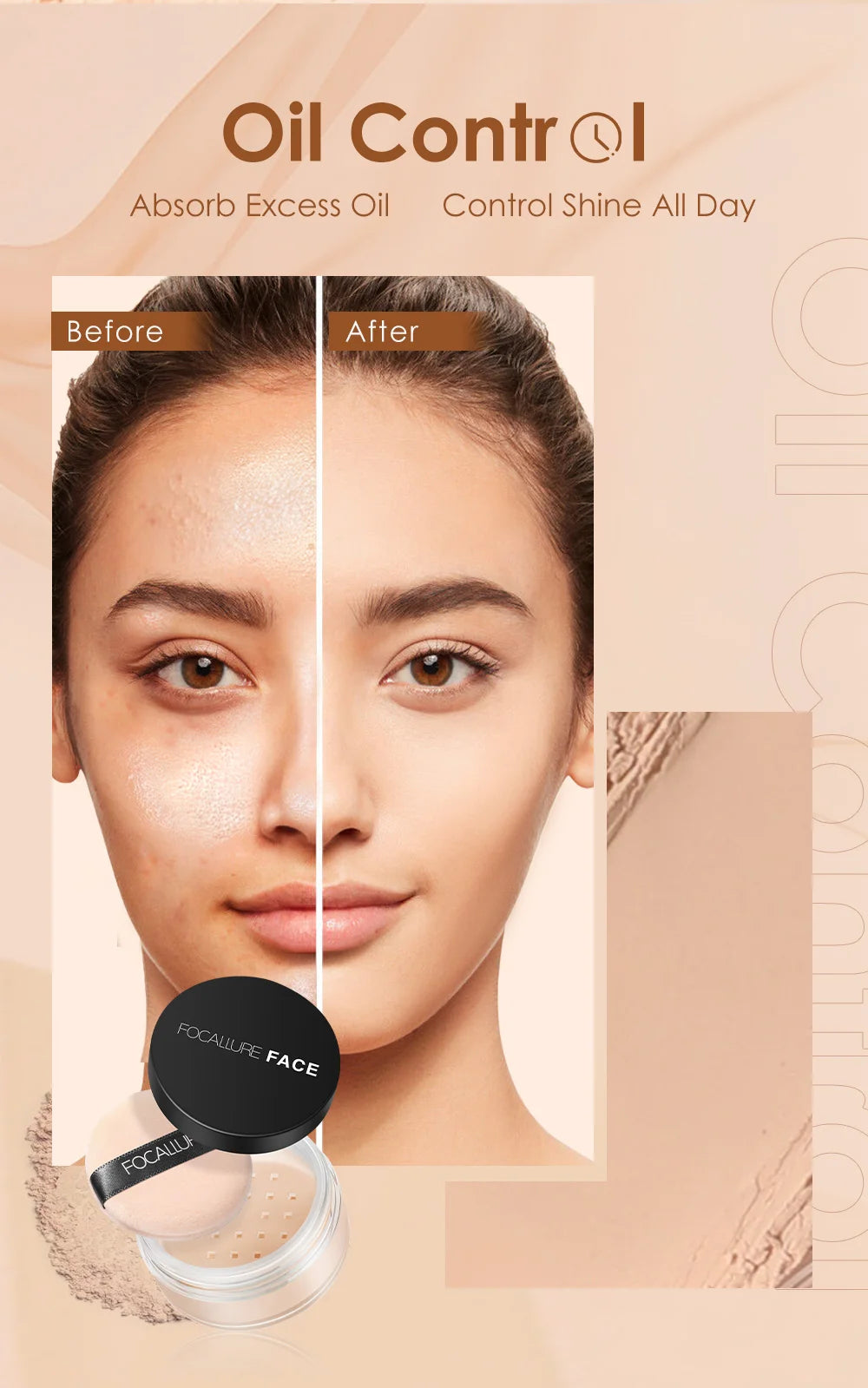 FOCALLURE 9 Colors Face Makeup Brighten Oil Control Long lasting Loose Powder Waterproof Mineral Make Up Setting Powder