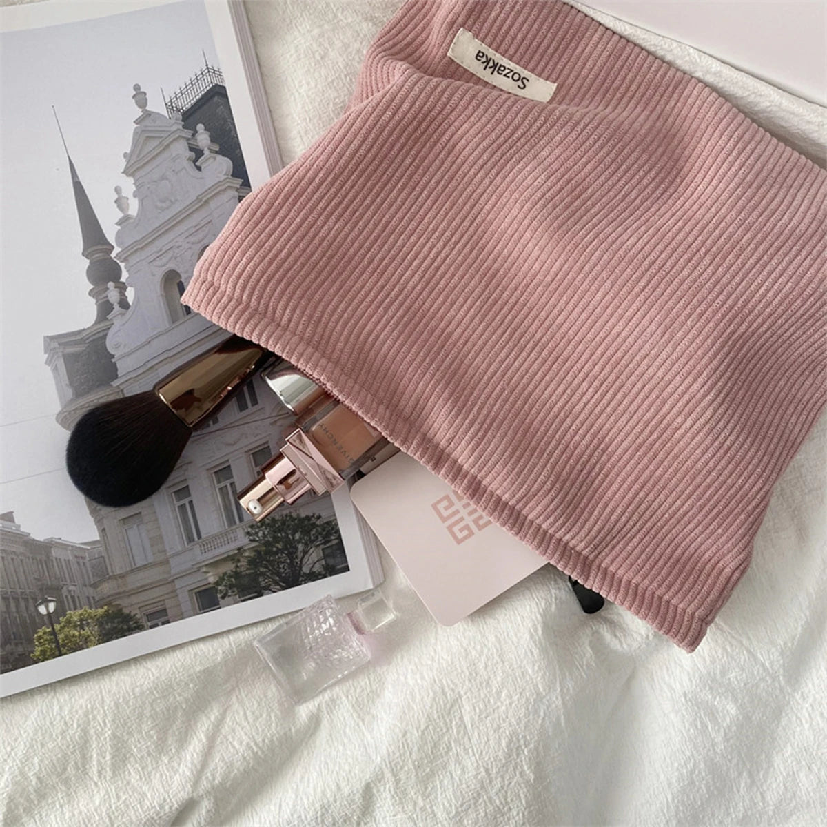Corduroy Travel Cosmetic Bag Portable Makeup Storage Bag Purses Women Large Capacity Zipper Make Up Organizer Storage Clutch