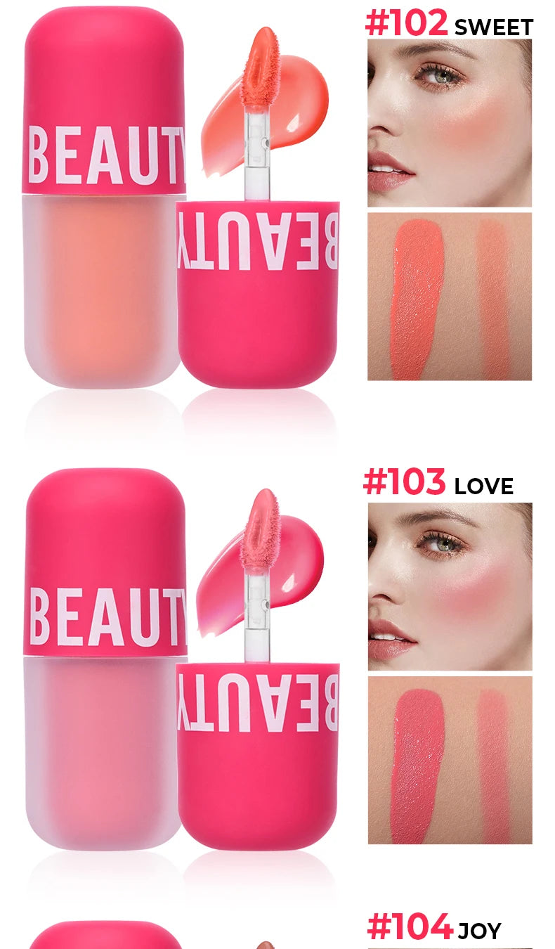 Beauty Glazed Liquid Blush 5 Colors Smooth Velvet Matte Pink Blusher Natural Easy To Smudge,Waterproof,And Long Lasting