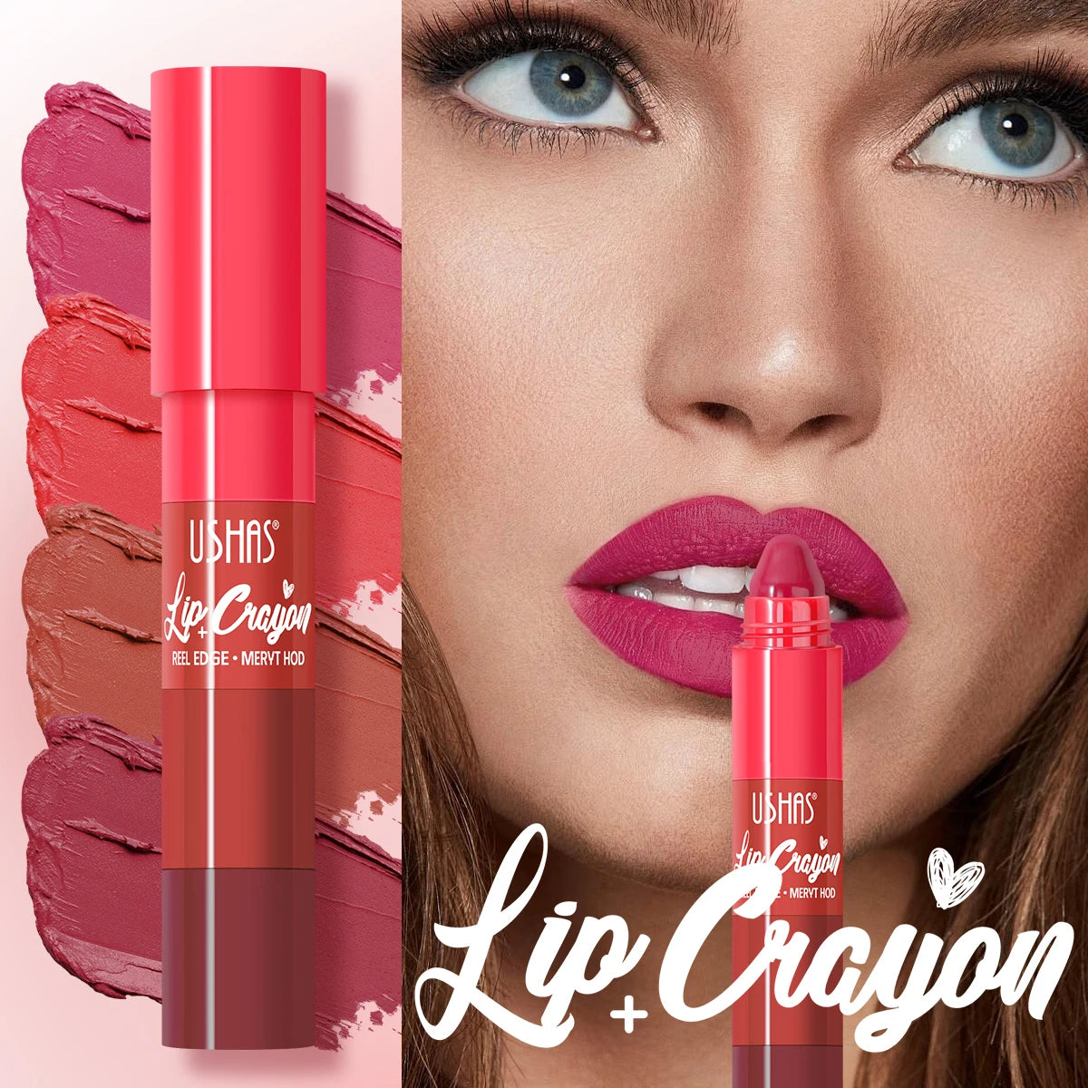 USHAS Detachable Lip Crayon, 4 Color/Piece Lip Stick, Smooth and Silky, Portable Lip Cosmetic, Perfect for Vacation and Travel