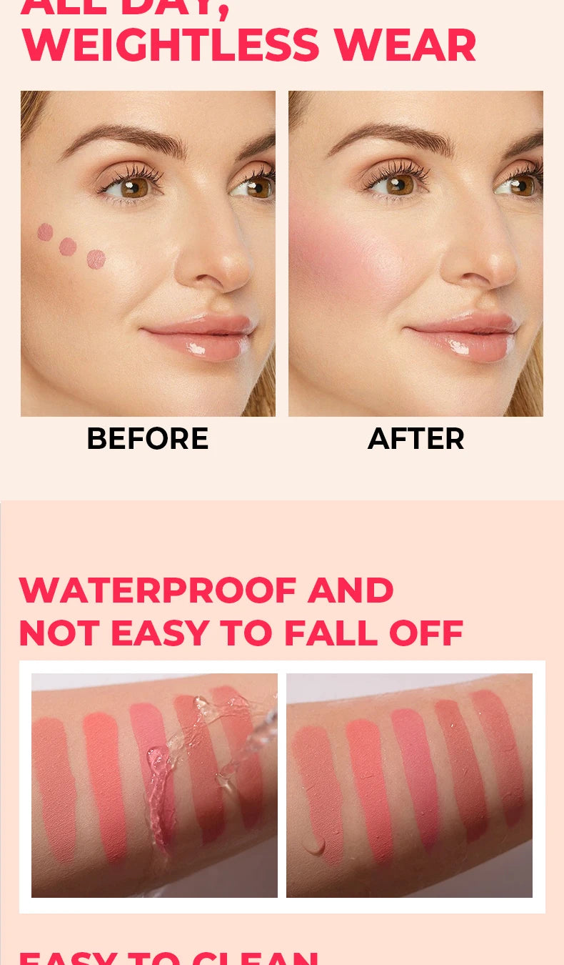 Beauty Glazed Liquid Blush 5 Colors Smooth Velvet Matte Pink Blusher Natural Easy To Smudge,Waterproof,And Long Lasting