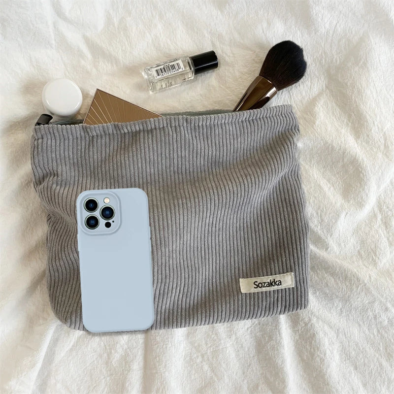 Corduroy Travel Cosmetic Bag Portable Makeup Storage Bag Purses Women Large Capacity Zipper Make Up Organizer Storage Clutch