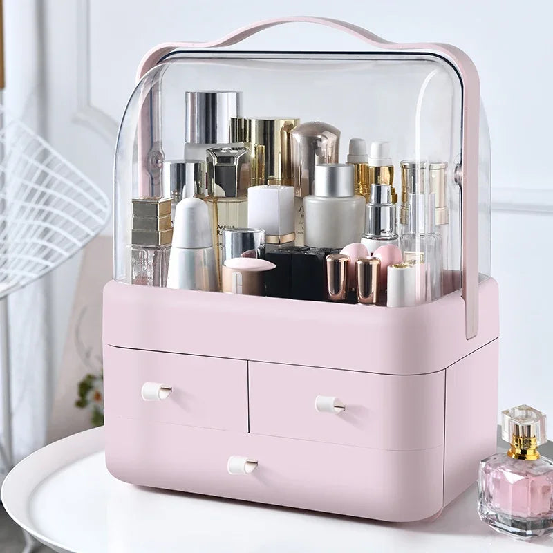 Cosmetics Receiving Box Dust-Proof Desktop Makeup Organizer with Drawer for Skin Care Products Household Storage Box Shelf