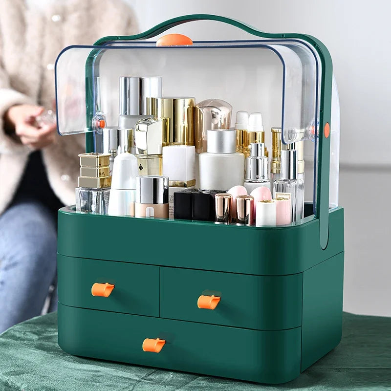 Cosmetics Receiving Box Dust-Proof Desktop Makeup Organizer with Drawer for Skin Care Products Household Storage Box Shelf