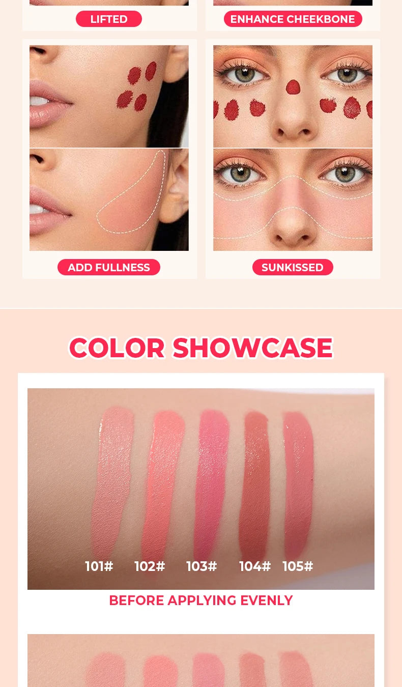 Beauty Glazed Liquid Blush 5 Colors Smooth Velvet Matte Pink Blusher Natural Easy To Smudge,Waterproof,And Long Lasting